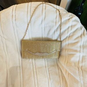 Kate Landry Gold Metallic Chain Clutch